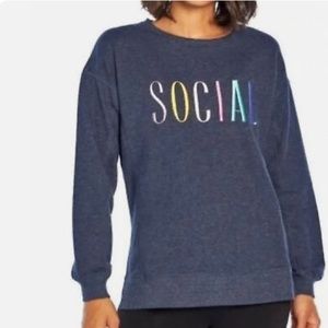 NWT Wildfox SOCIAL Navy Blue Cozy Statement Sweatshirt. Size Small.
